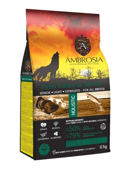 Pienso Ambrosia senior light esterilizado pavo fresco y salmón